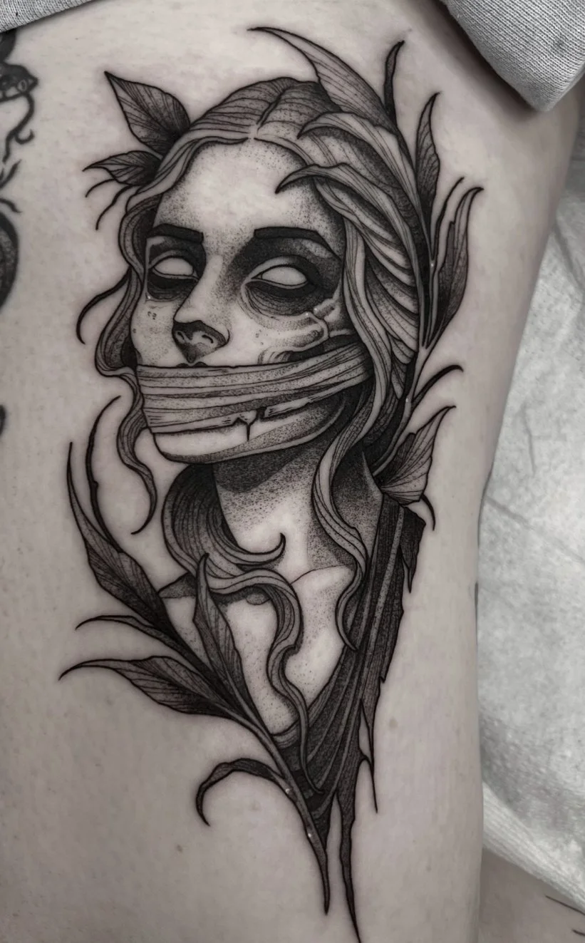 Blackwork tattoo Rochester NY Witch woman
