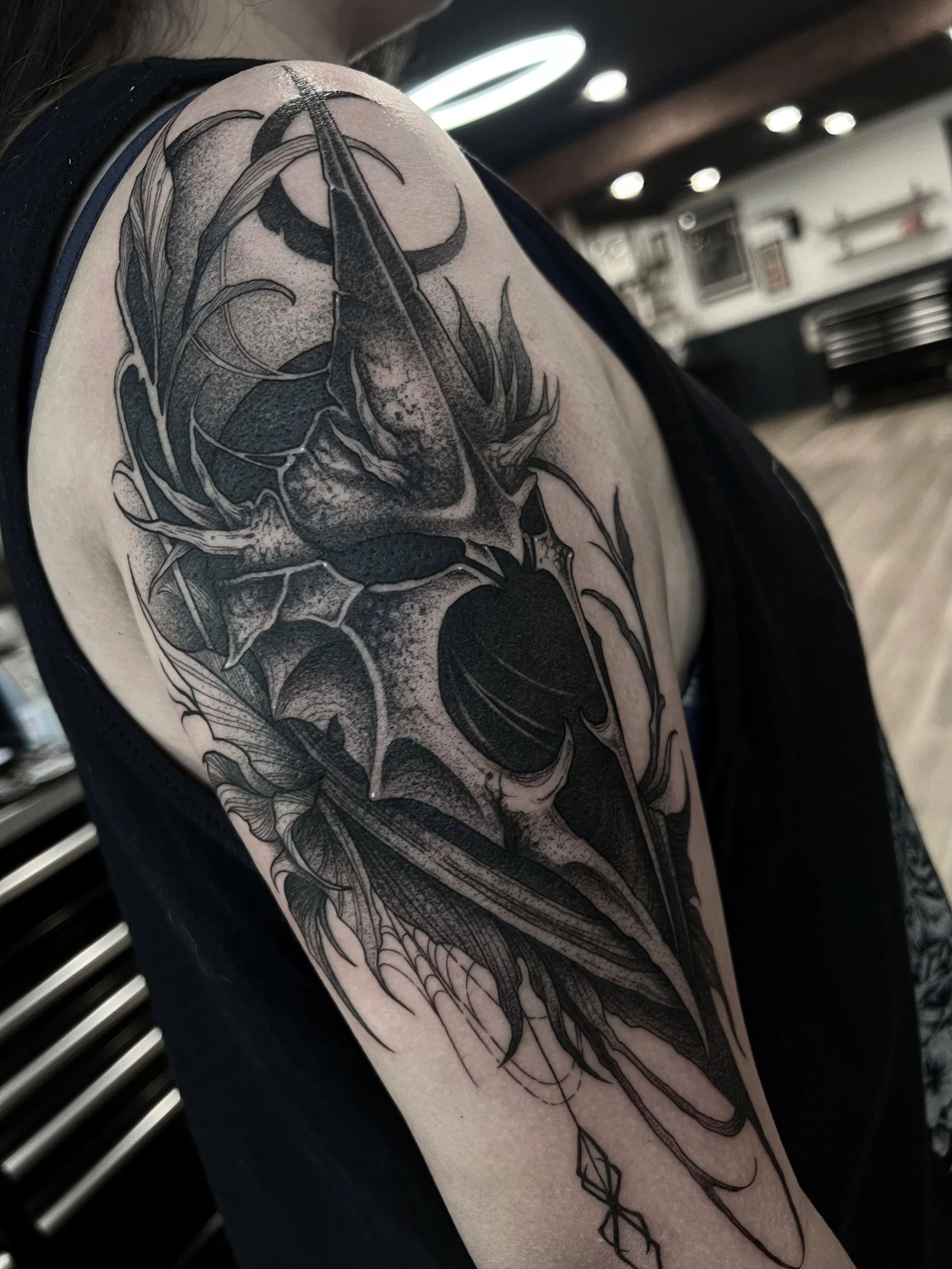 Blackwork tattoo Rochester NY lord of the rings witch king of angmar 