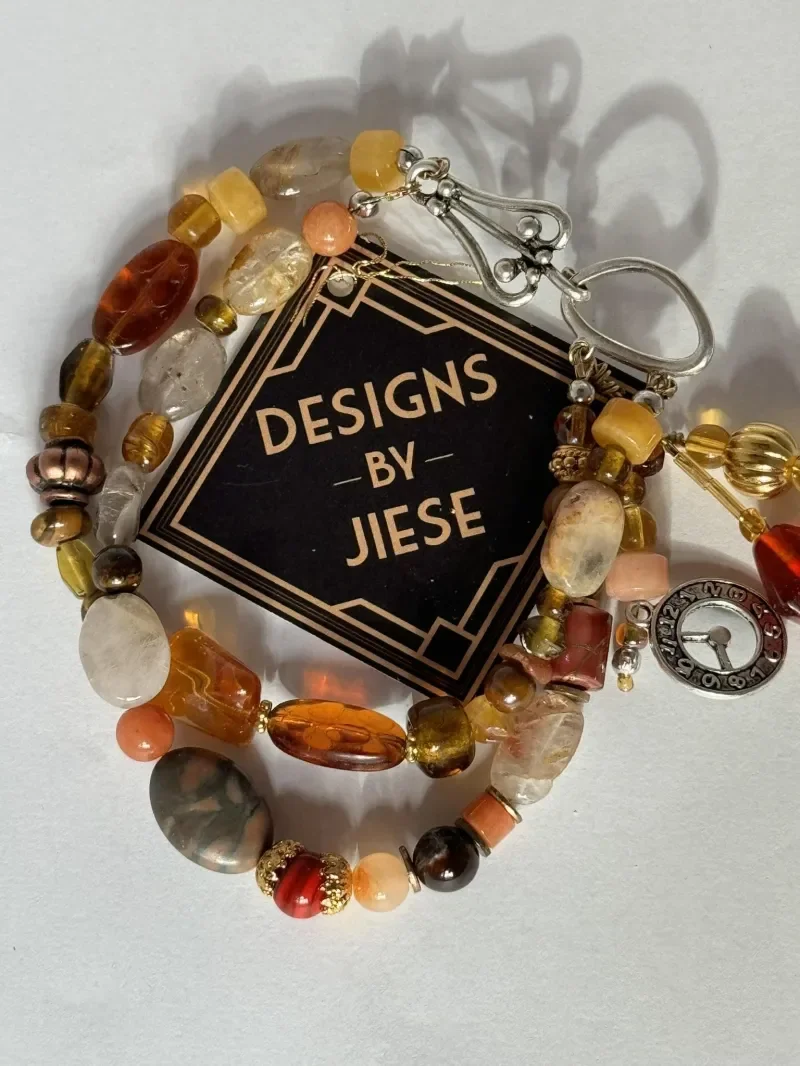 Amber, Agate, Ghost Crystal & Rutilated Quartz Bracelet