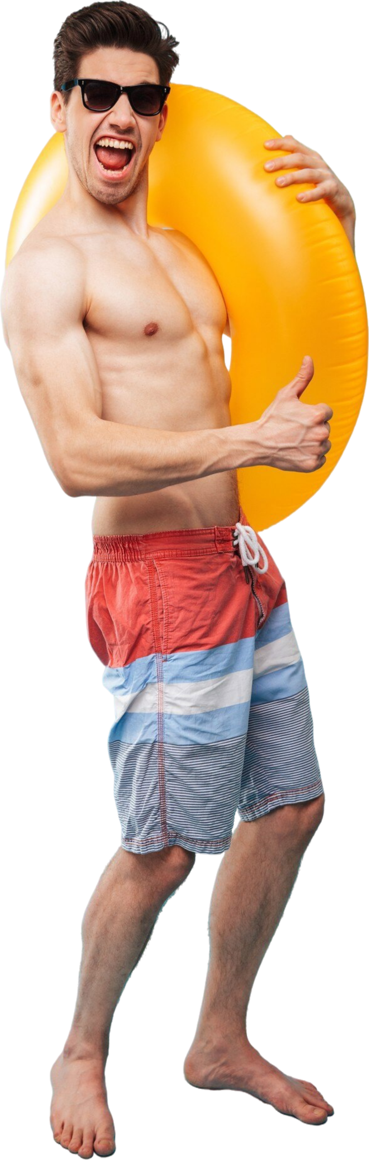 man holding a float tube