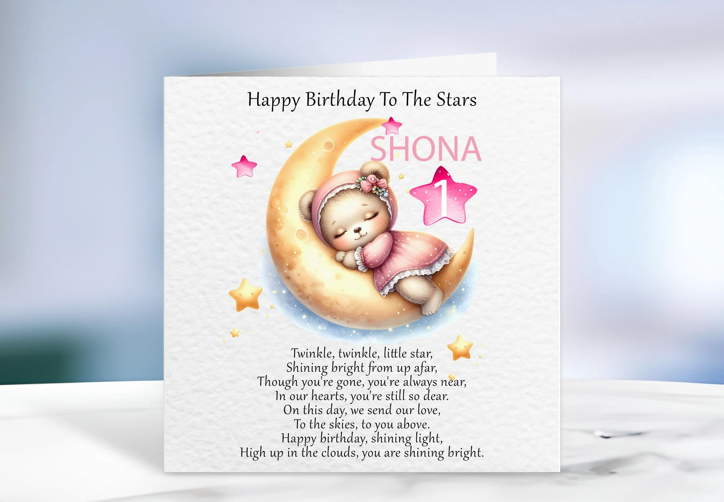 Personalised Happy Birthday to the Stars memorial card for child in heaven
