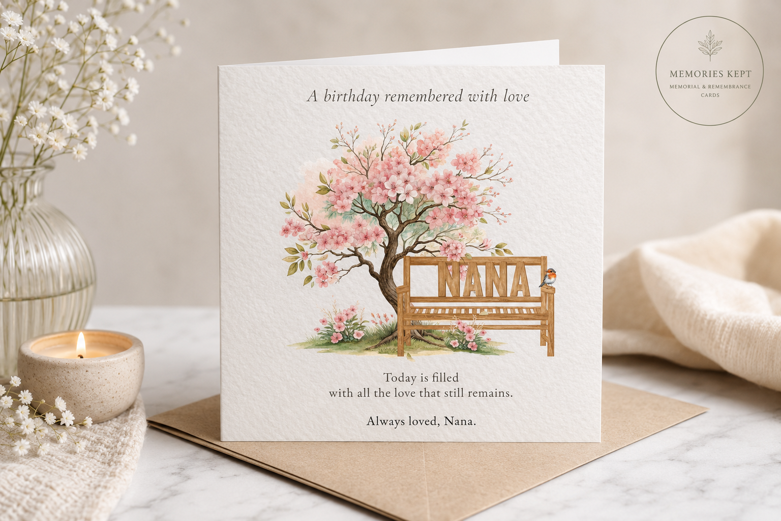 Memorial cards collection including personalised remembrance cards, sympathy cards and memorial greeting cards by Memories Kept.