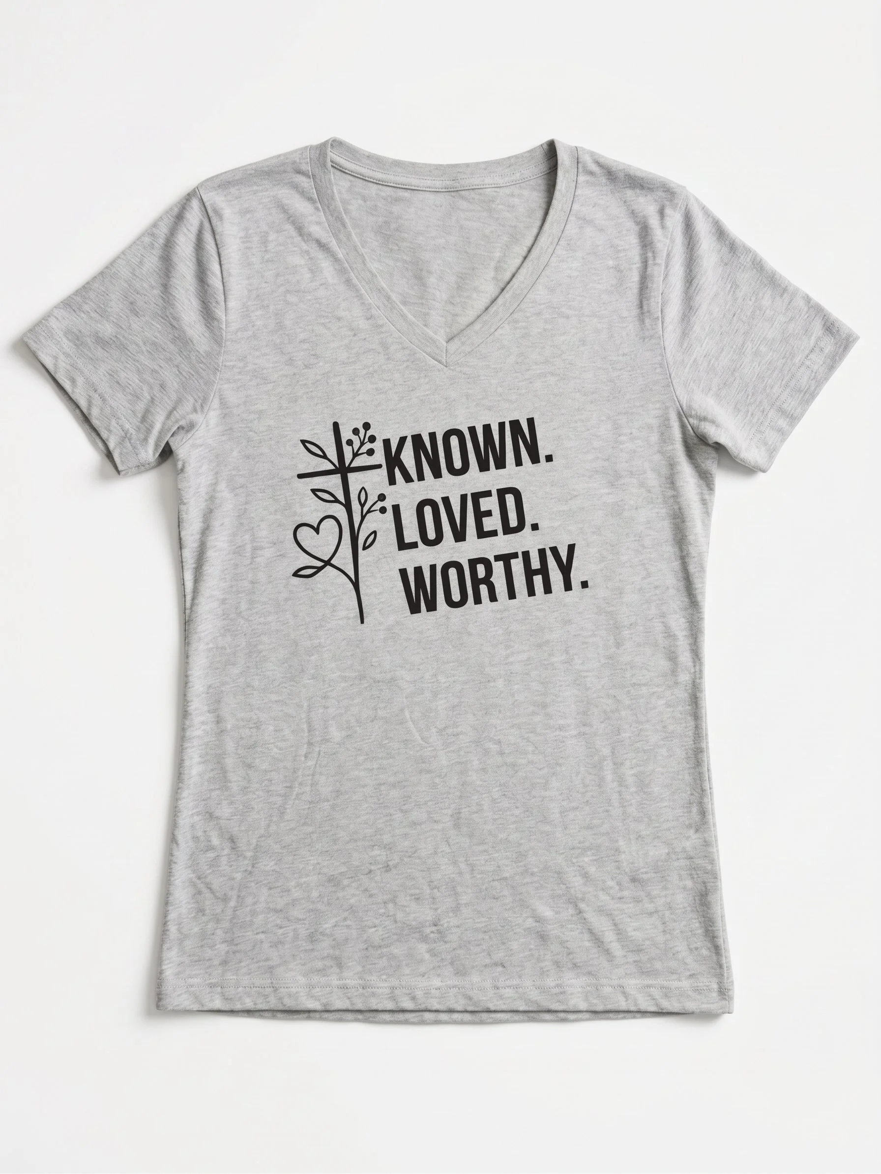 Women's Known Loved Worthy V-Neck Soft Tee (Clearance)