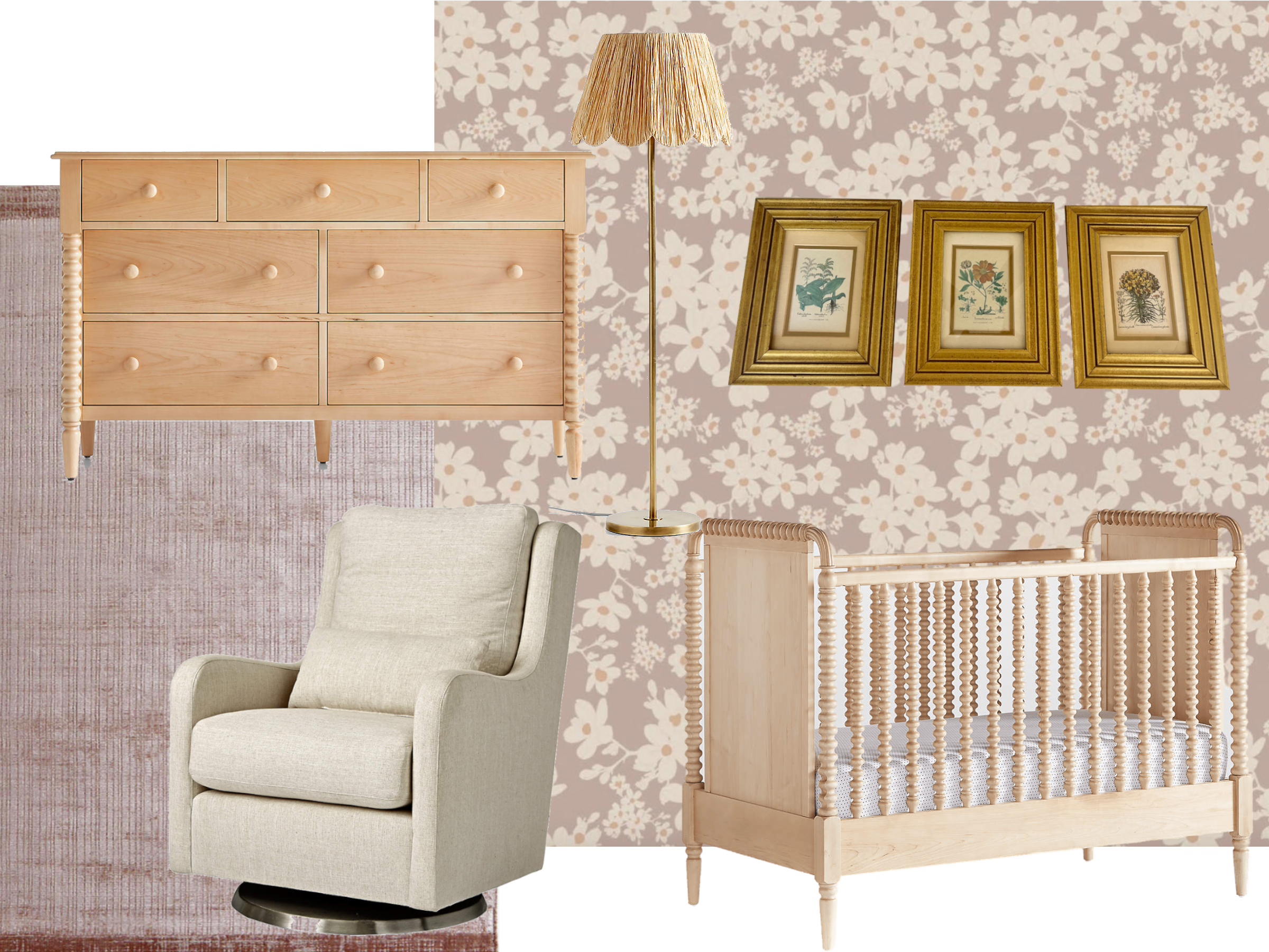 Pink & Mauve Nursery with Wallpaper Virtual Design