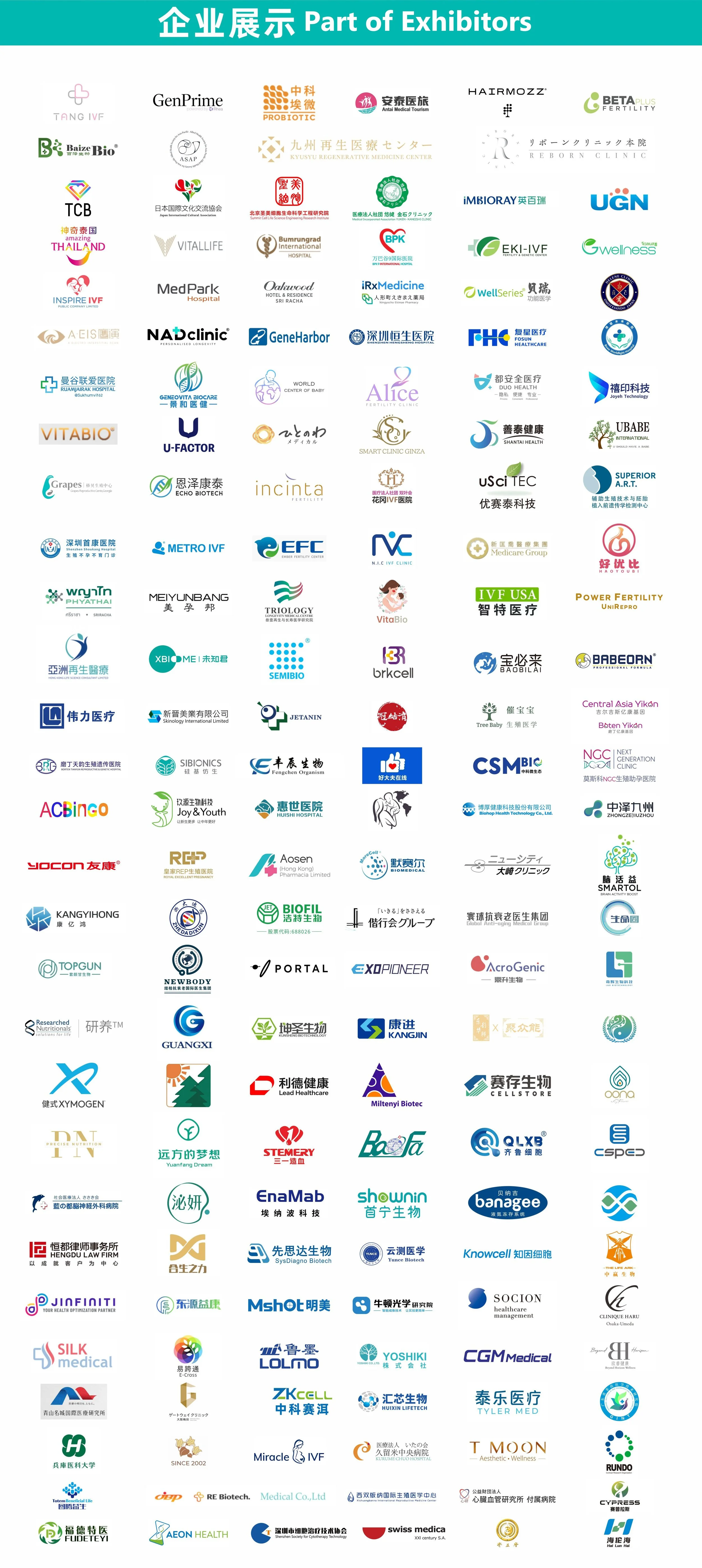 Collage of logos from various companies and organizations, labeled 'Part of Exhibitors' in Chinese and English.