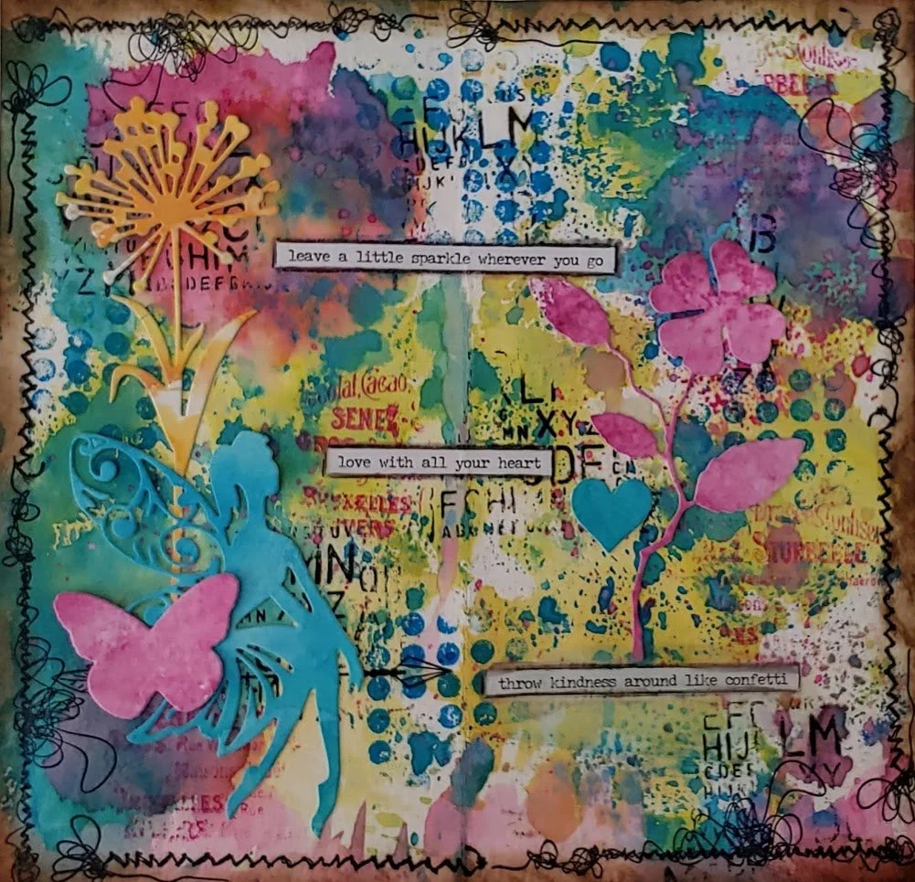 Using die cuts in Art Journal - "Throw kindness around like confetti"