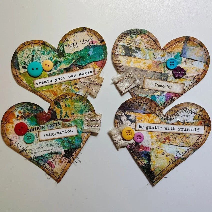 Video – Scrap Tossed and Splattered Stitched Hearts