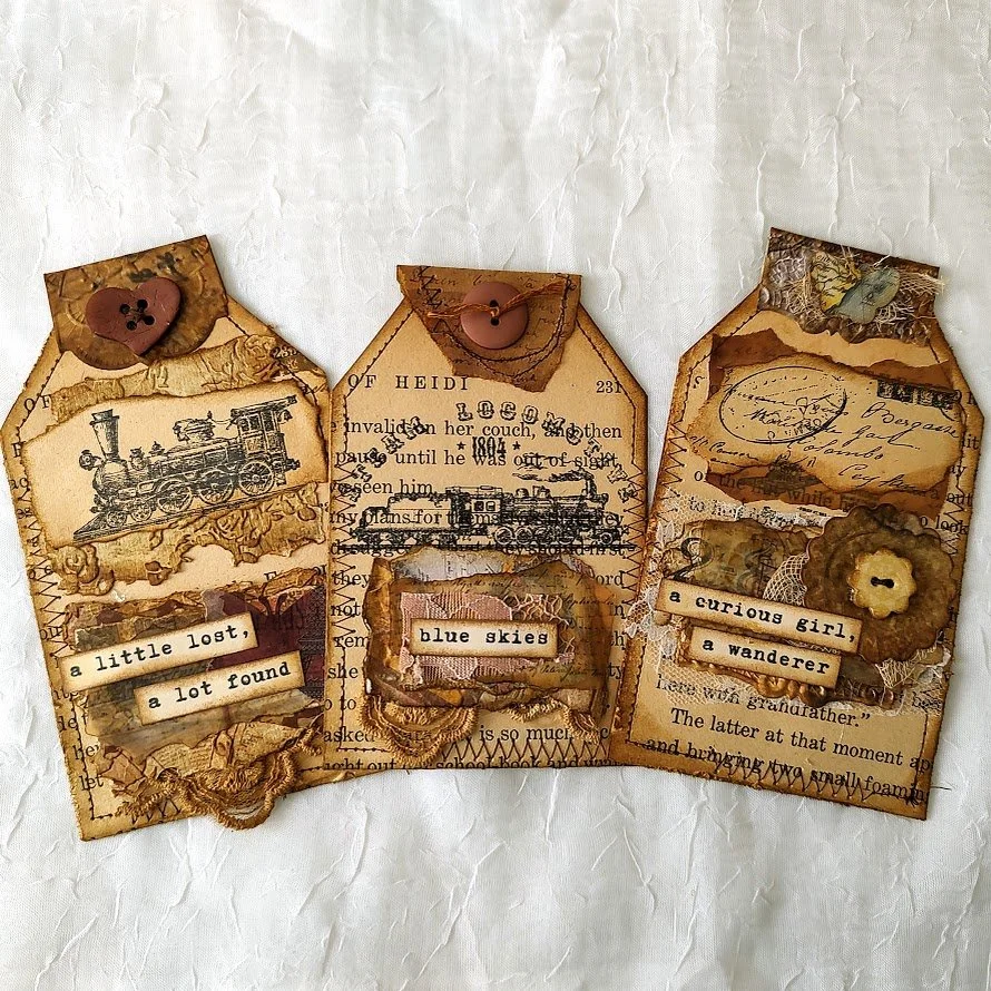 Vintage Book Page Travel Tags - Your Creative Studio Subscription Box - https://ycvstudio.com