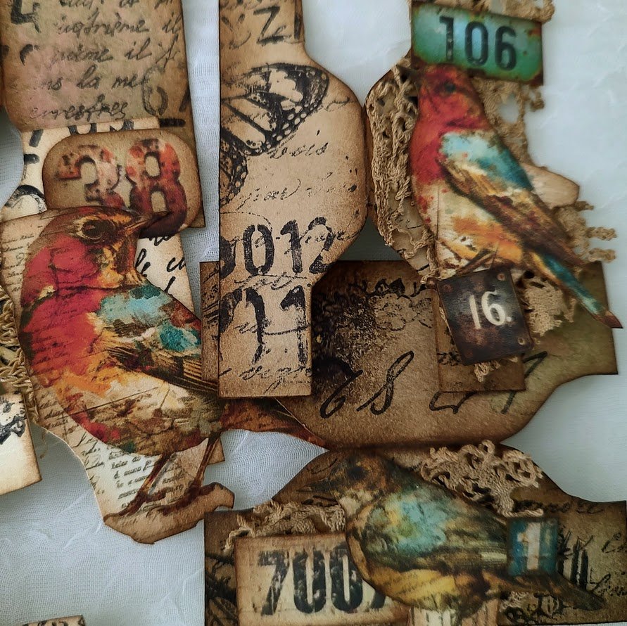 Video - Grungy Stamped Embellished Tabs - Inspired @ LuisaHeinzl