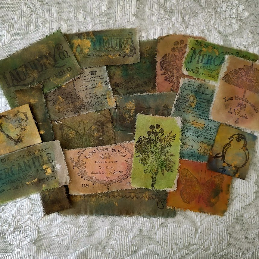 Video - Grungy Fabric Snippets, Stamping & Watercolor PLAY!