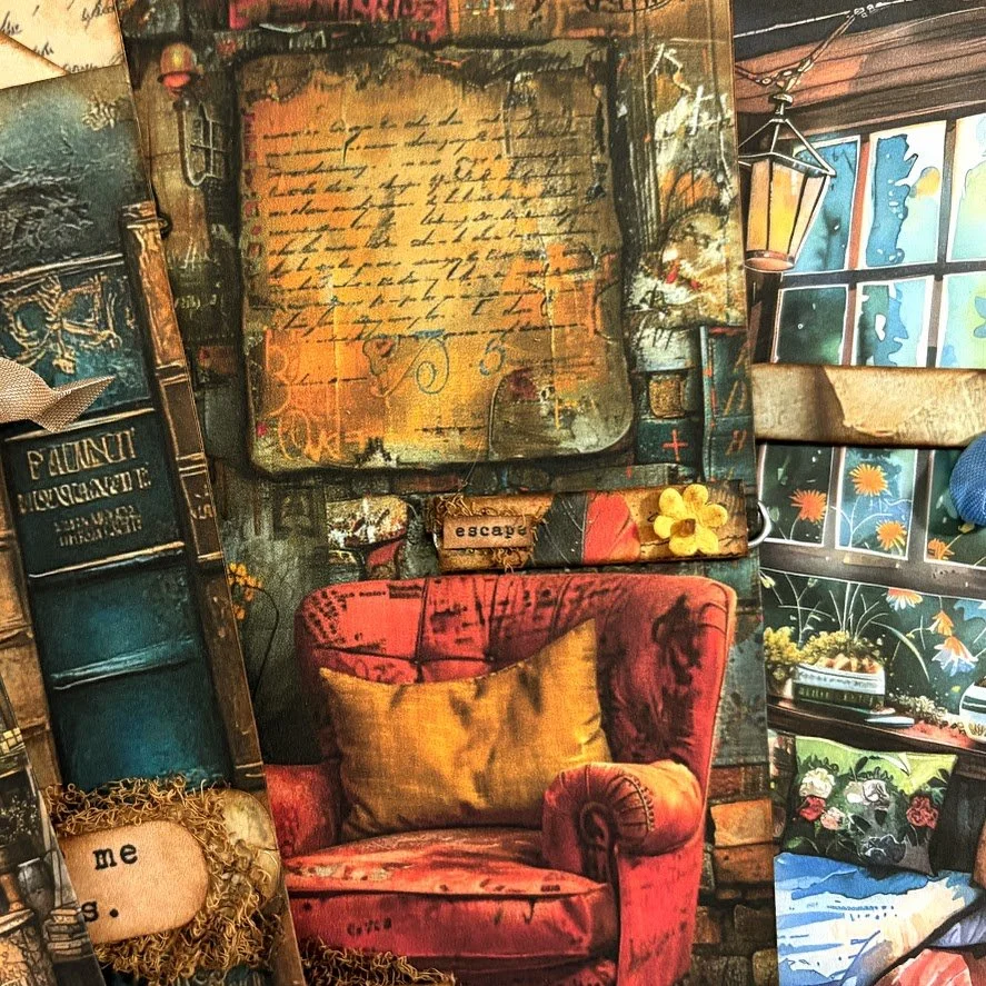 Video - Tag-Shaped Gusseted Pocket + Masked Paper Clip Ephemera - Grungy Library Journals