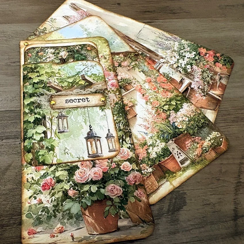 Swivel Journal Cards with Pocket | Soft Vintage Garden Theme