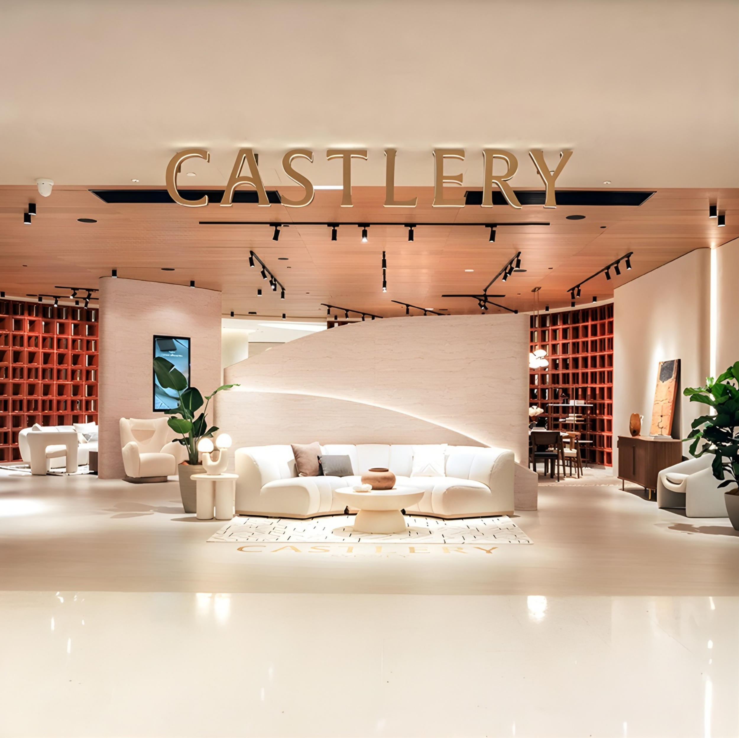 Castlery showroom entrance featuring contemporary furniture, warm interiors and modern home styling inspiration.