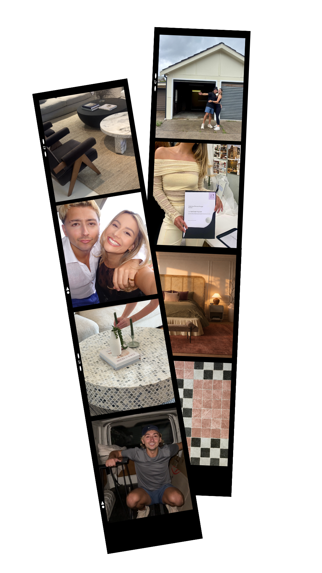 Lifestyle collage showing home interiors, styling details and furnishing transformations.