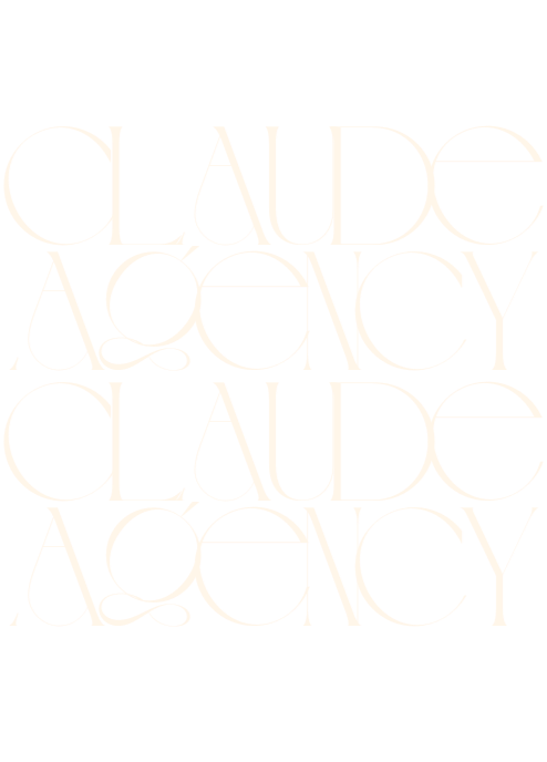Repeating stylized text reading 'Claudia Agency' on a black background.