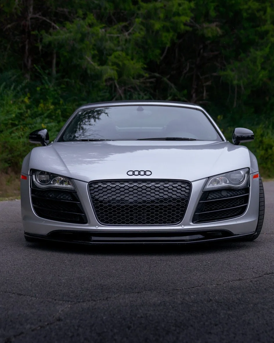 Front shot of silver Audi R8 convertible