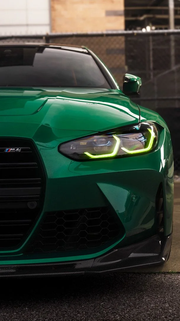 front driver side headllight shot green BMW M4
