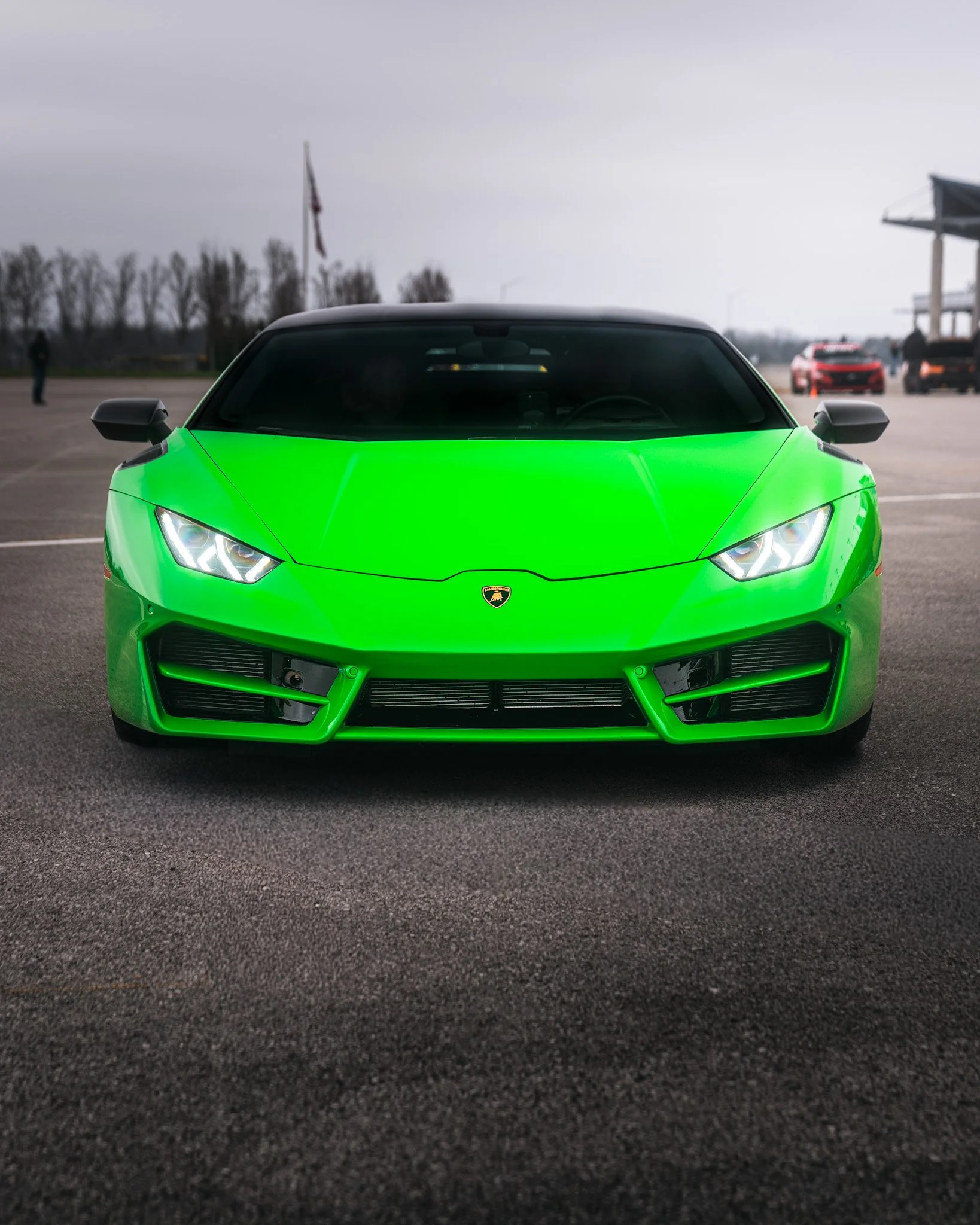 front shot of Green Lamborghini Huracán 