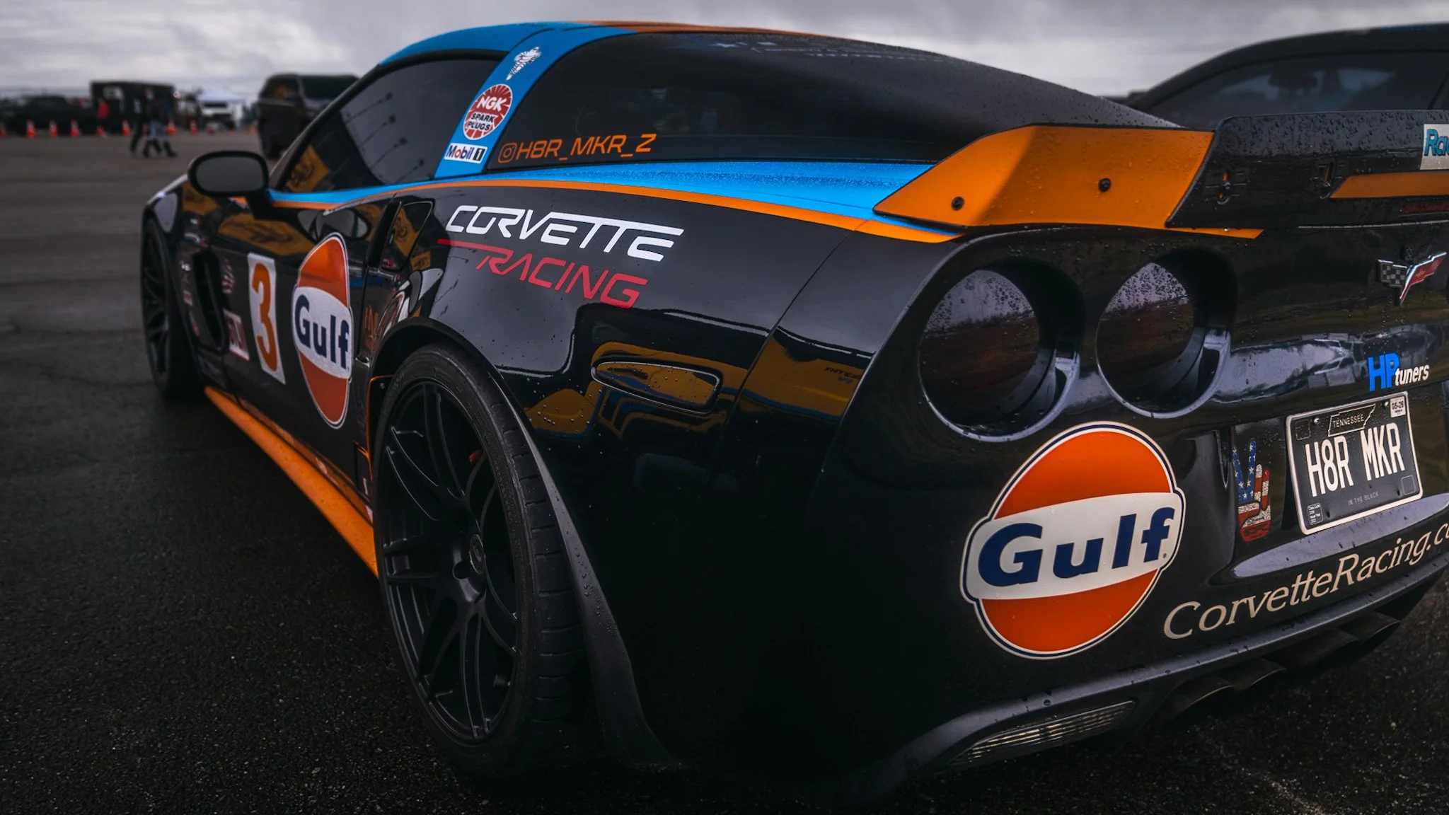 rear quarter shot of chevy corvette at nashville cars and coffee
