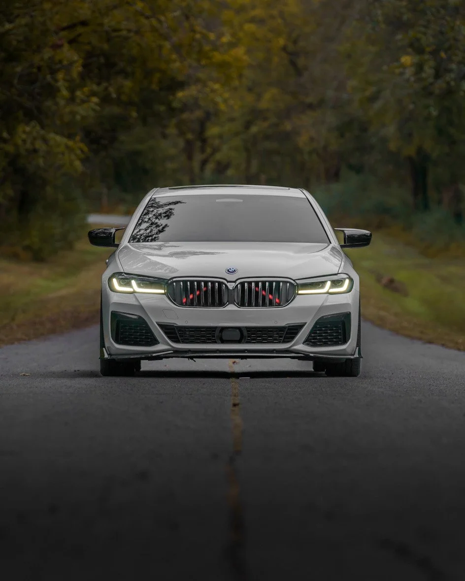 Front shot of white BMW
