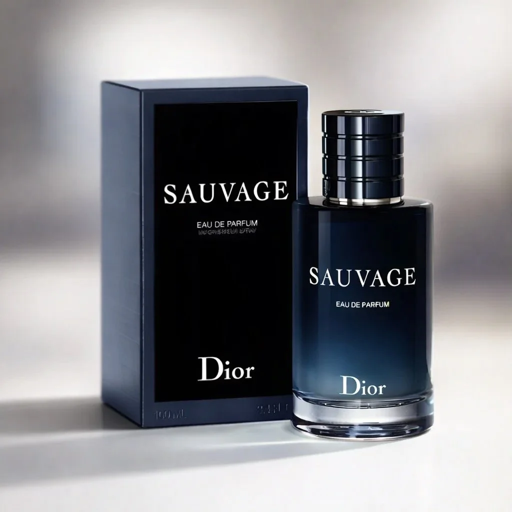 Frasco de perfume y caja de Dior Sauvage Eau de Parfum.