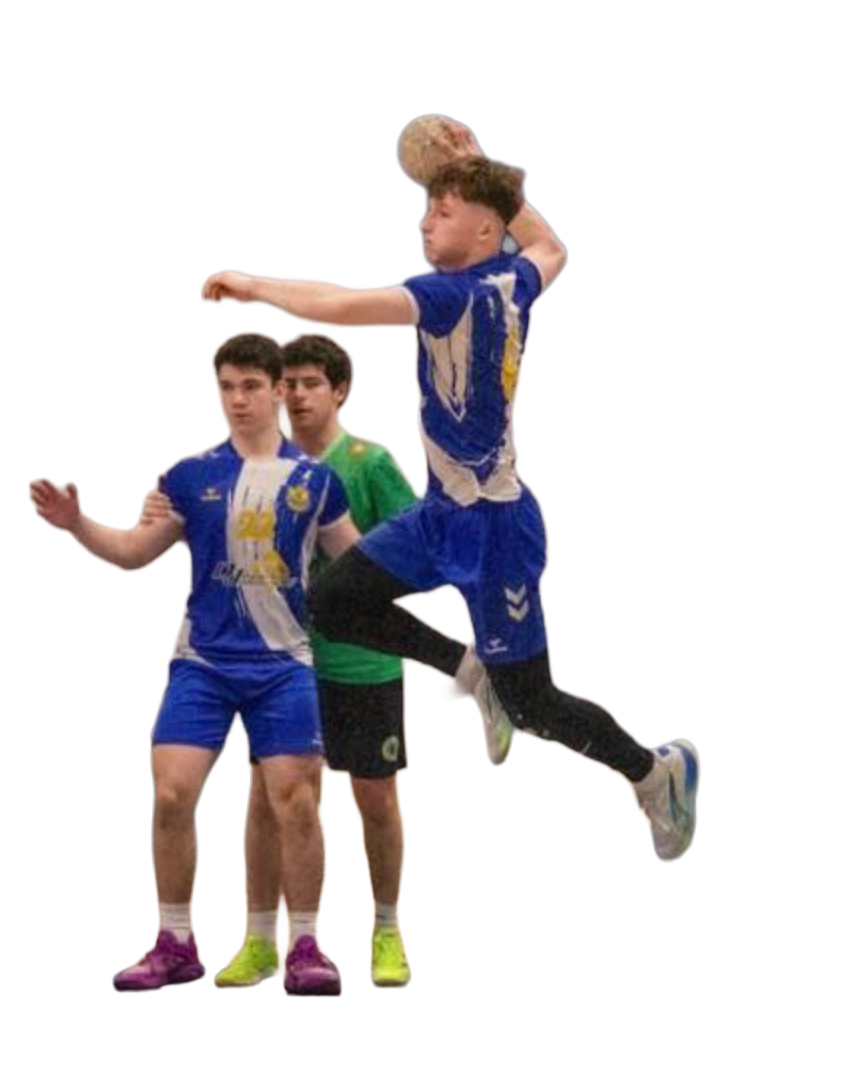 Handball player jump shooting.