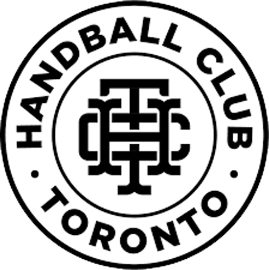 Black and white logo of Toronto Handball Club with circular design, text around the edge, and a central emblem.
