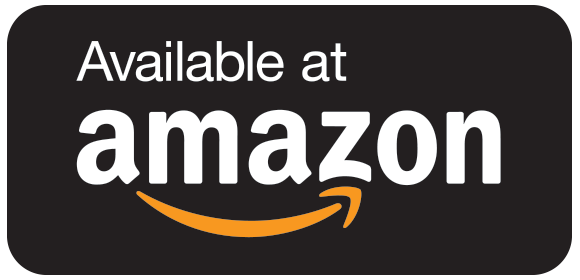 Amazon availability badge with black background, white text, and orange arrow logo.