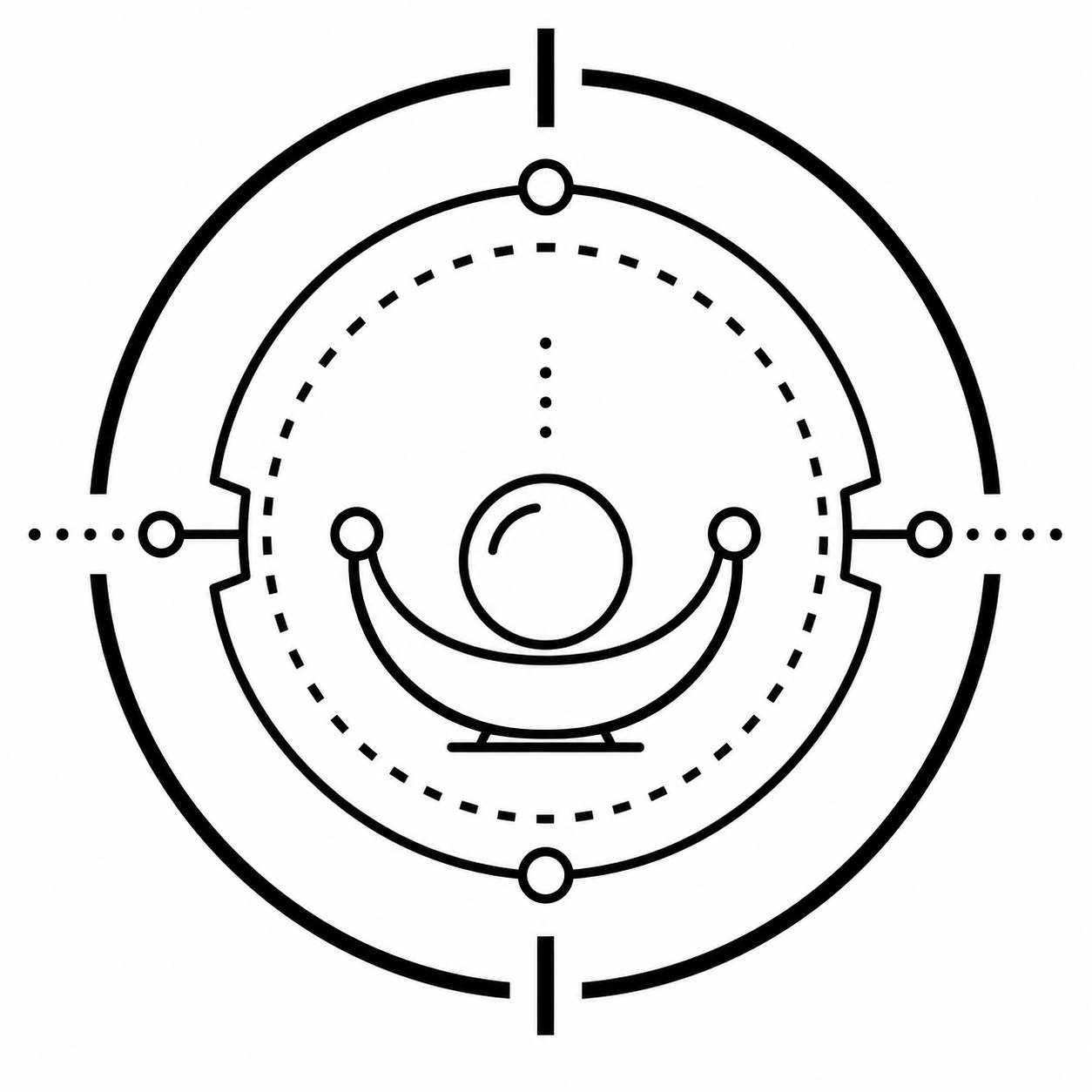 Line drawing of a sports rink with a smiling face, puck, and hockey sticks, surrounded by hockey goalie gear outlines.