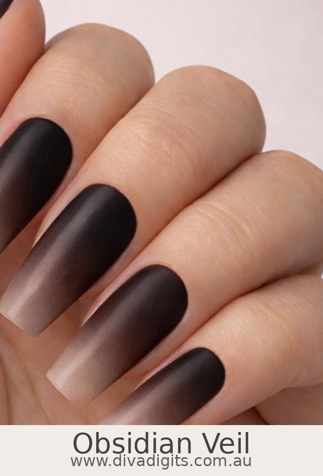 Obsidian Veil – Velvet Neutral Nail Decals & 20 Set Gel Press-On Nails
