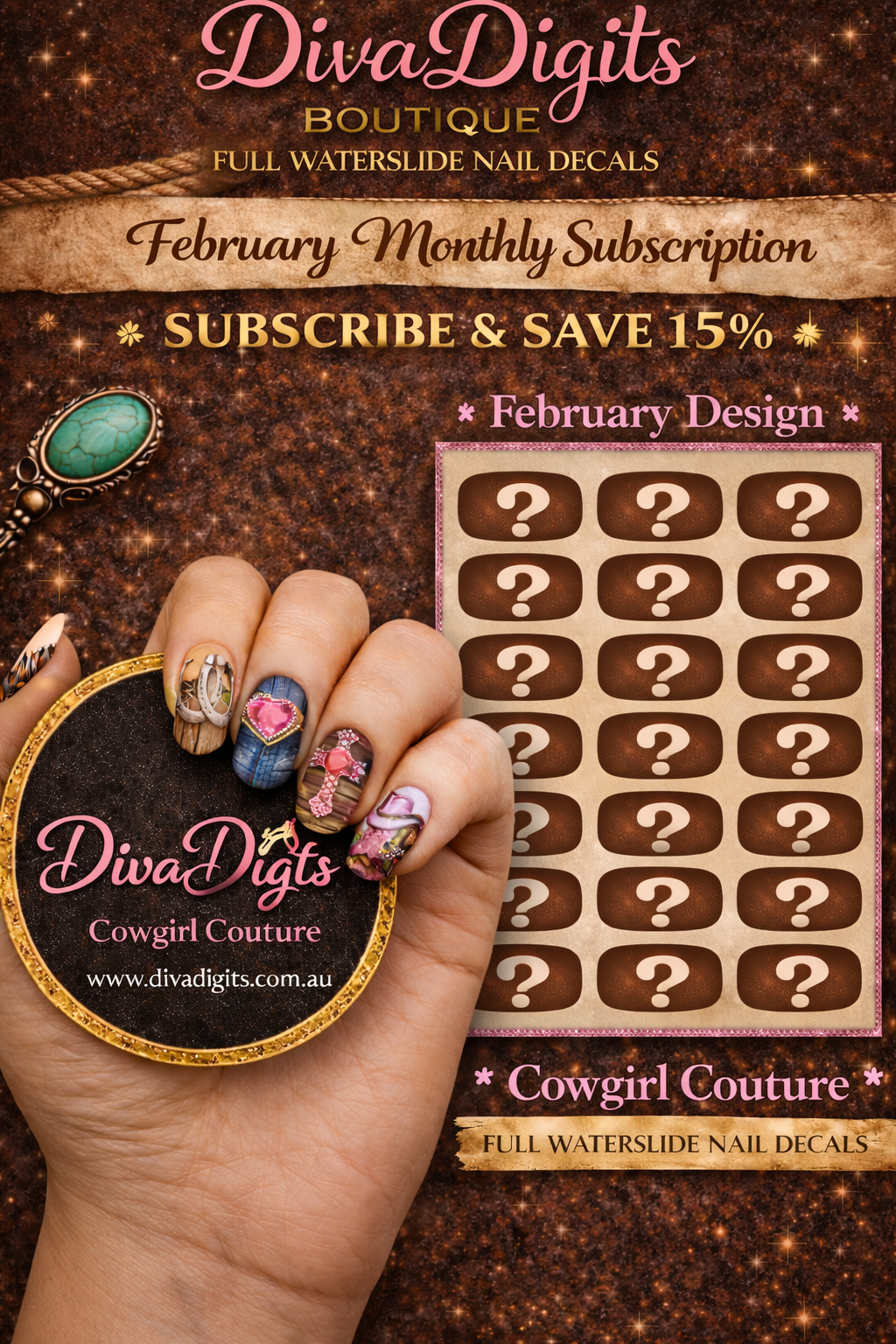 Monthly Mystery Boutique Waterslide Nail Decal Strip – 20 Set Press on Nails