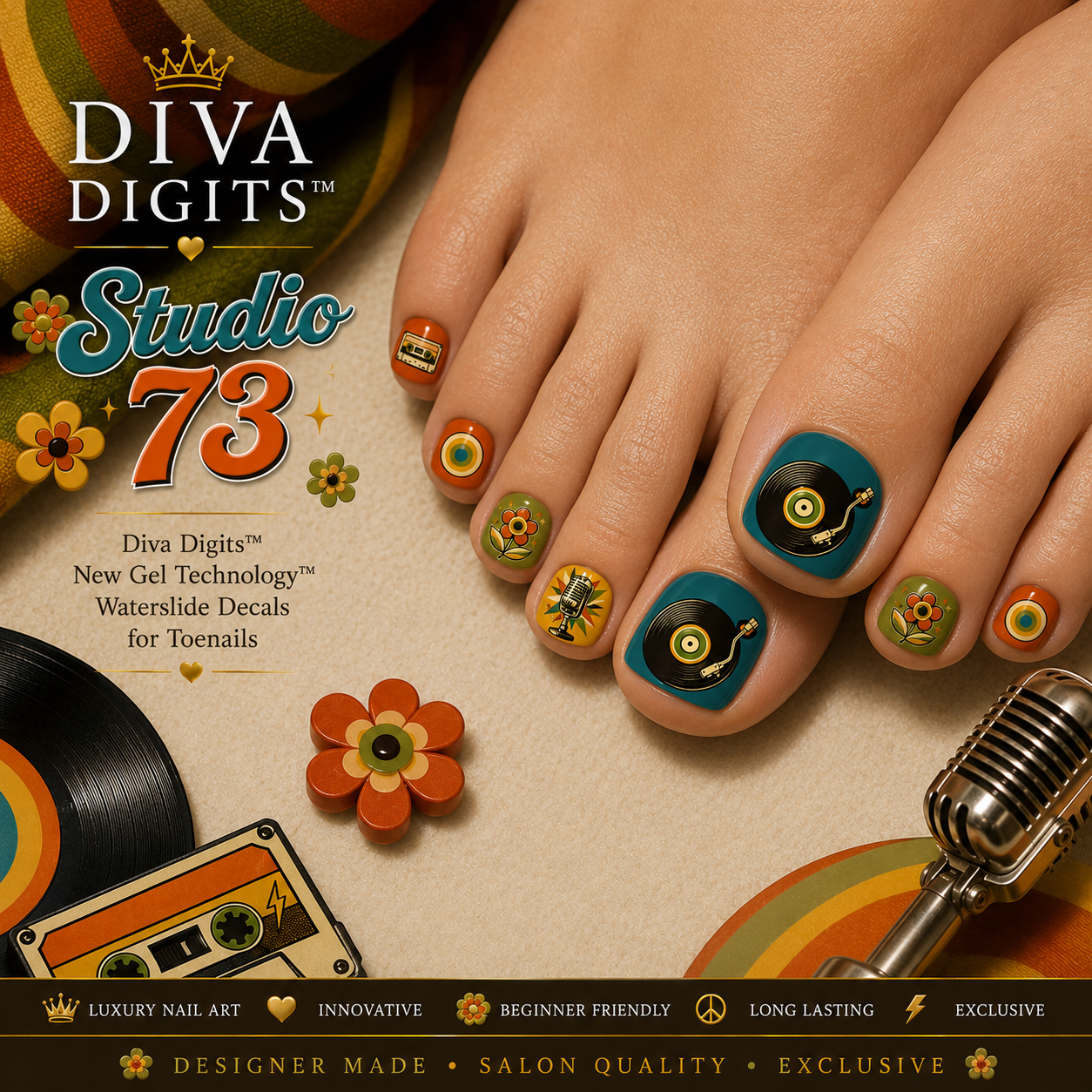 Studio 73 – Diva Digits™ New Gel Technology™ Toenail Waterslide Decals – 22 Designer Decals