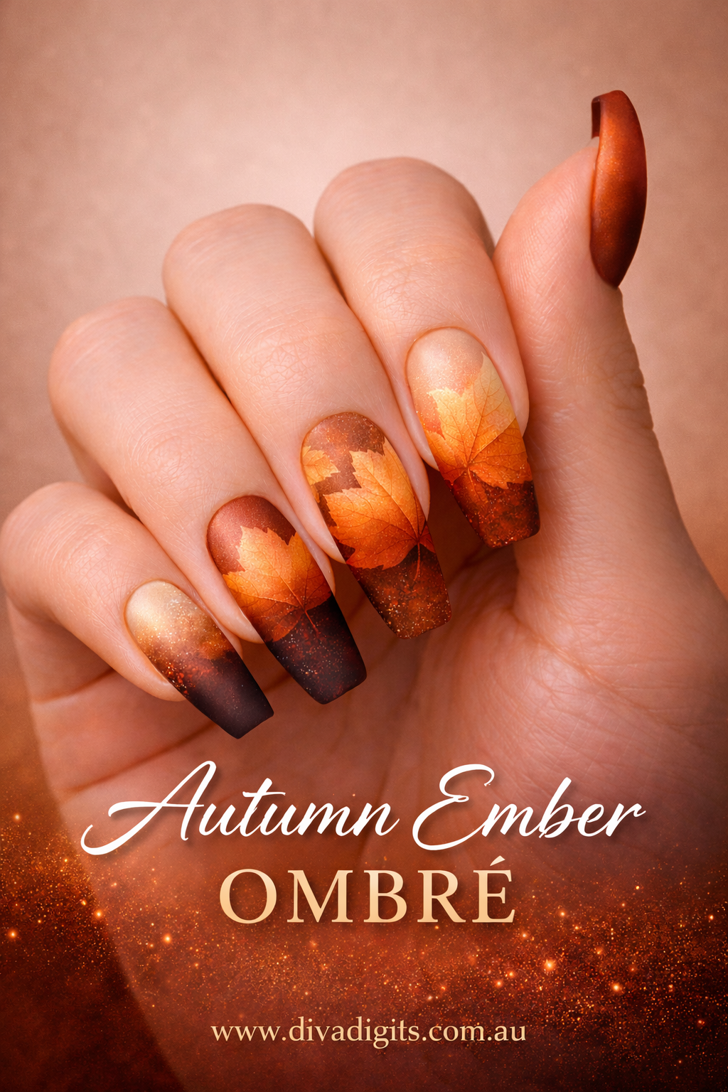 Autumn Ember Ombré – Full Nail Waterslide Decals or 20-Piece Gel Press-On Nails | Diva Digits