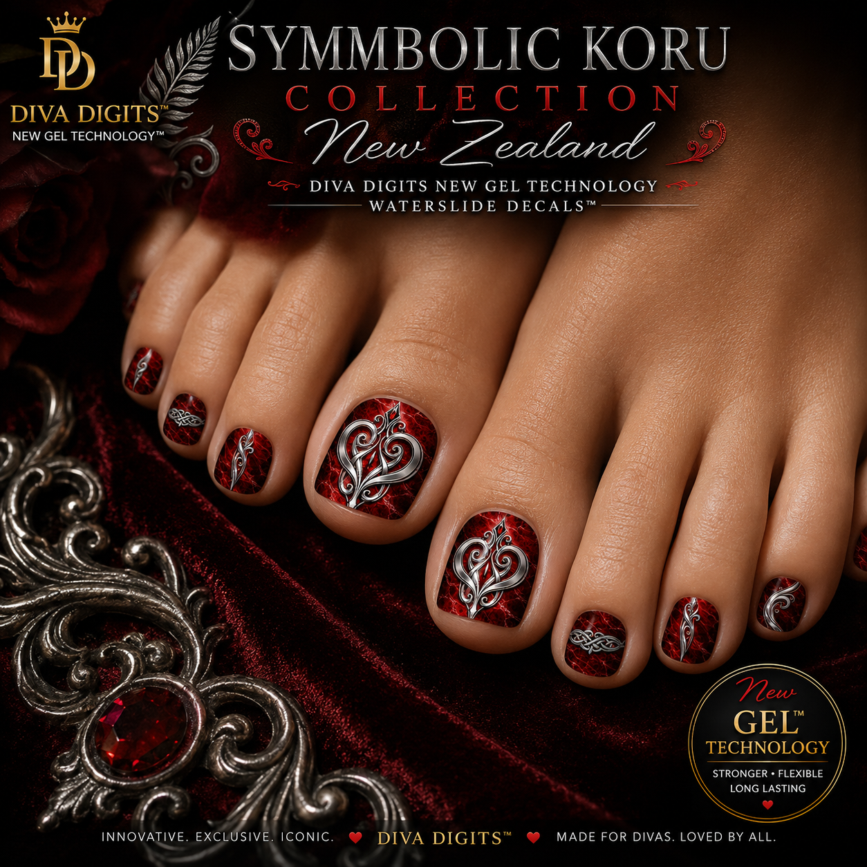 SYMBOLIC KORU COLLECTION™ – NEW ZEALAND Diva Digits New Gel Technology™ Toenail Waterslide Decals
