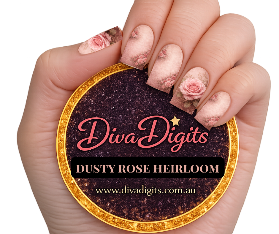 Antique Dusty Rose Heirloom – Full Nail Waterslide Decals or 20-Set Gel Press-On Nails | Diva Digits