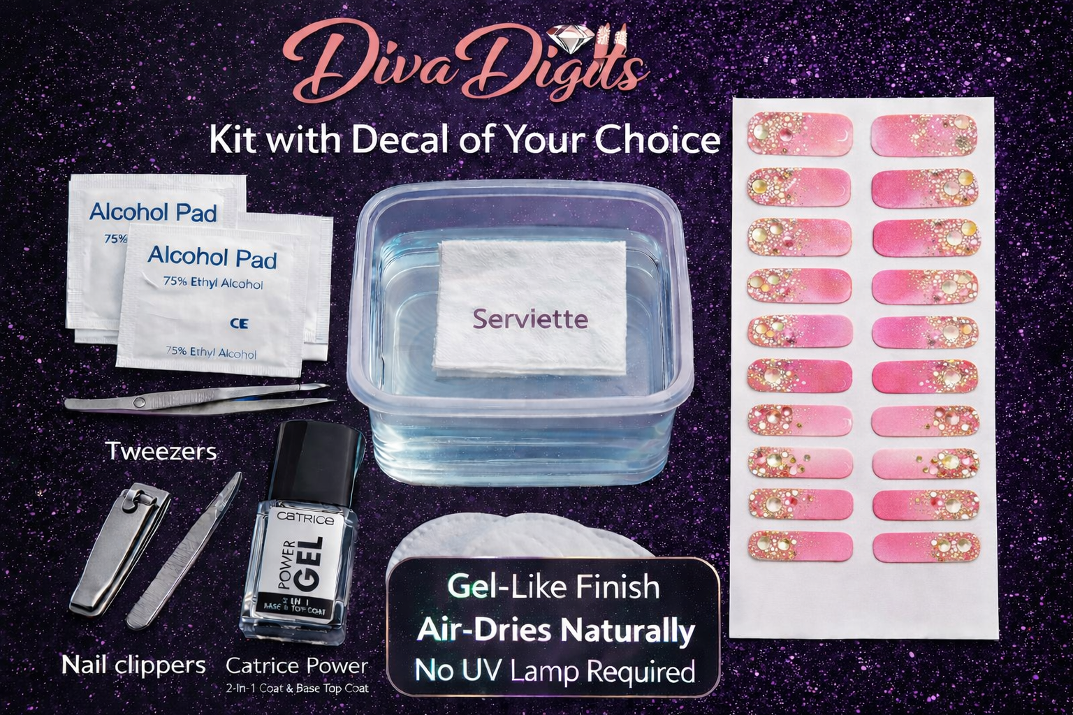 Enamel Application Kit + 20 Waterslide Nail Decals | Diva Digits
