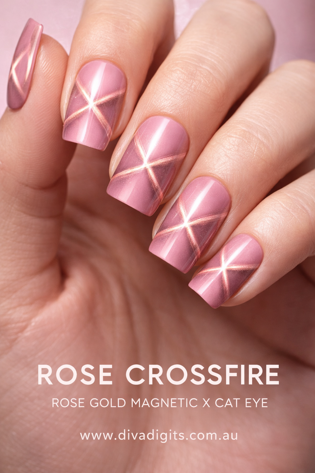 Rose Crossfire | Magnetic Cat Eye Nail Decals & Gel Press-On Nails | Diva Digits