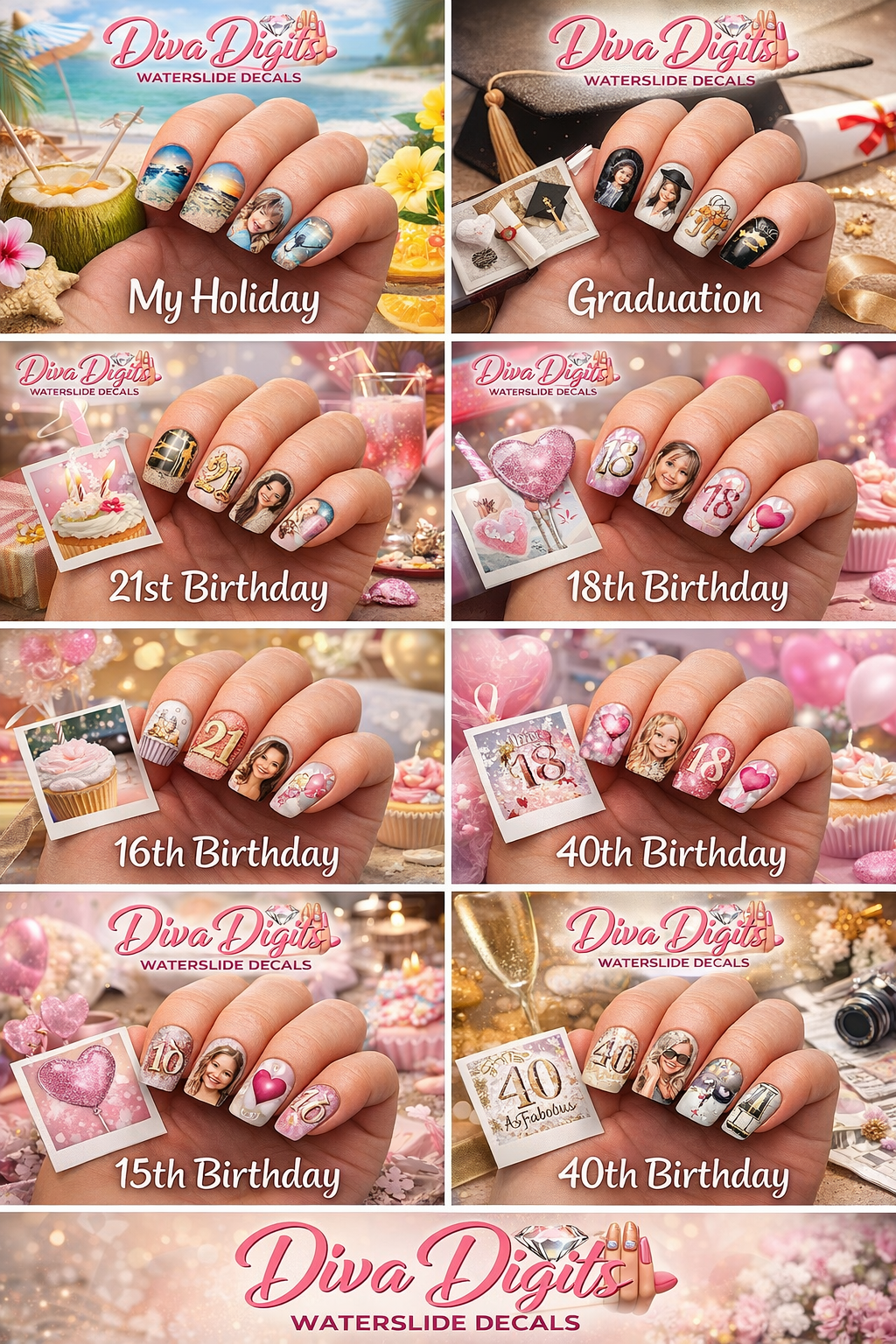 Forever Moments – Custom Photo Waterslide Nail Decals | Personalized Full Nail Set – Diva Digits