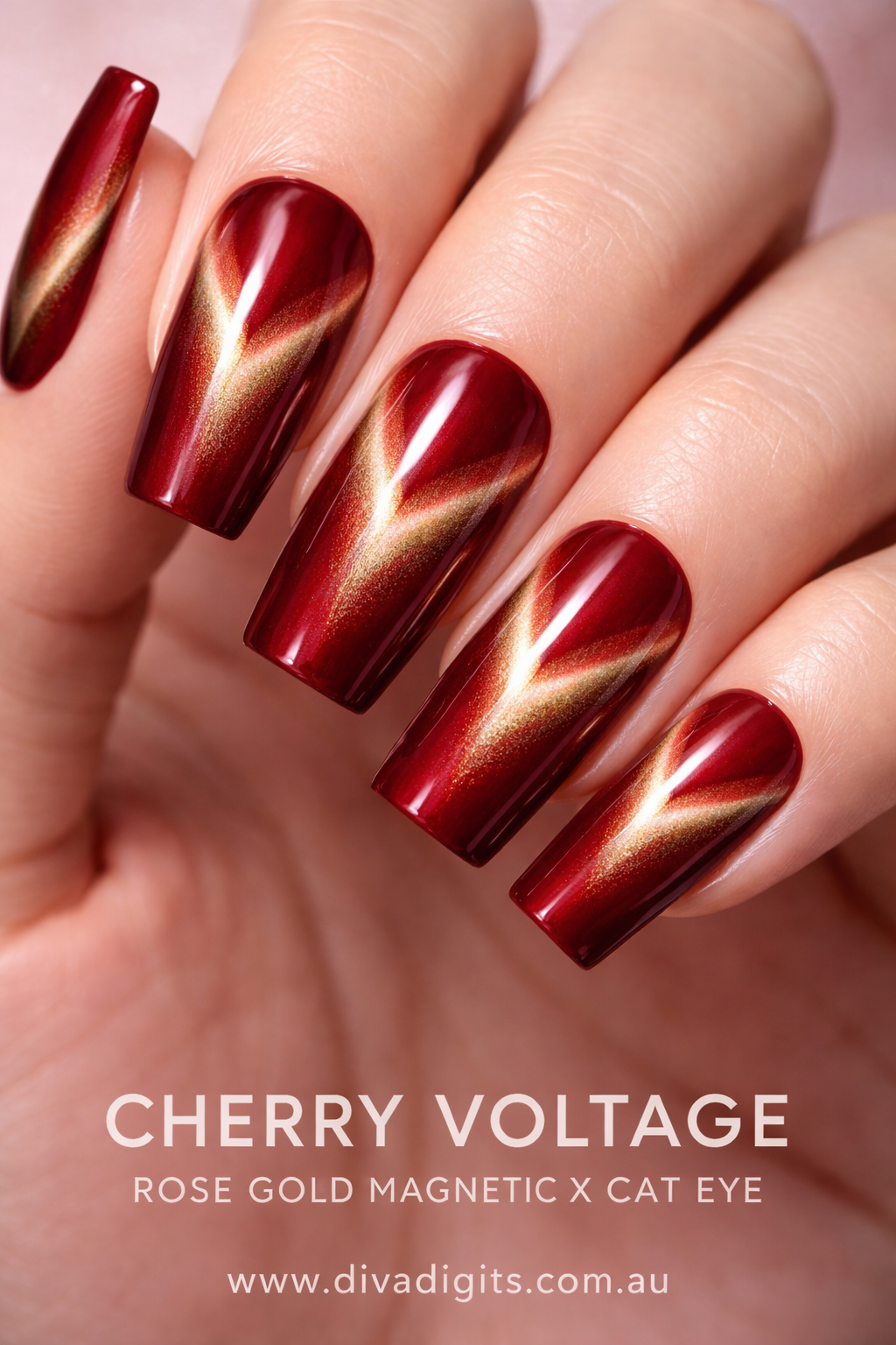 Cherry Voltage | Magnetic Cat Eye Nail Decals & Gel Press-On Nails | Diva Digits
