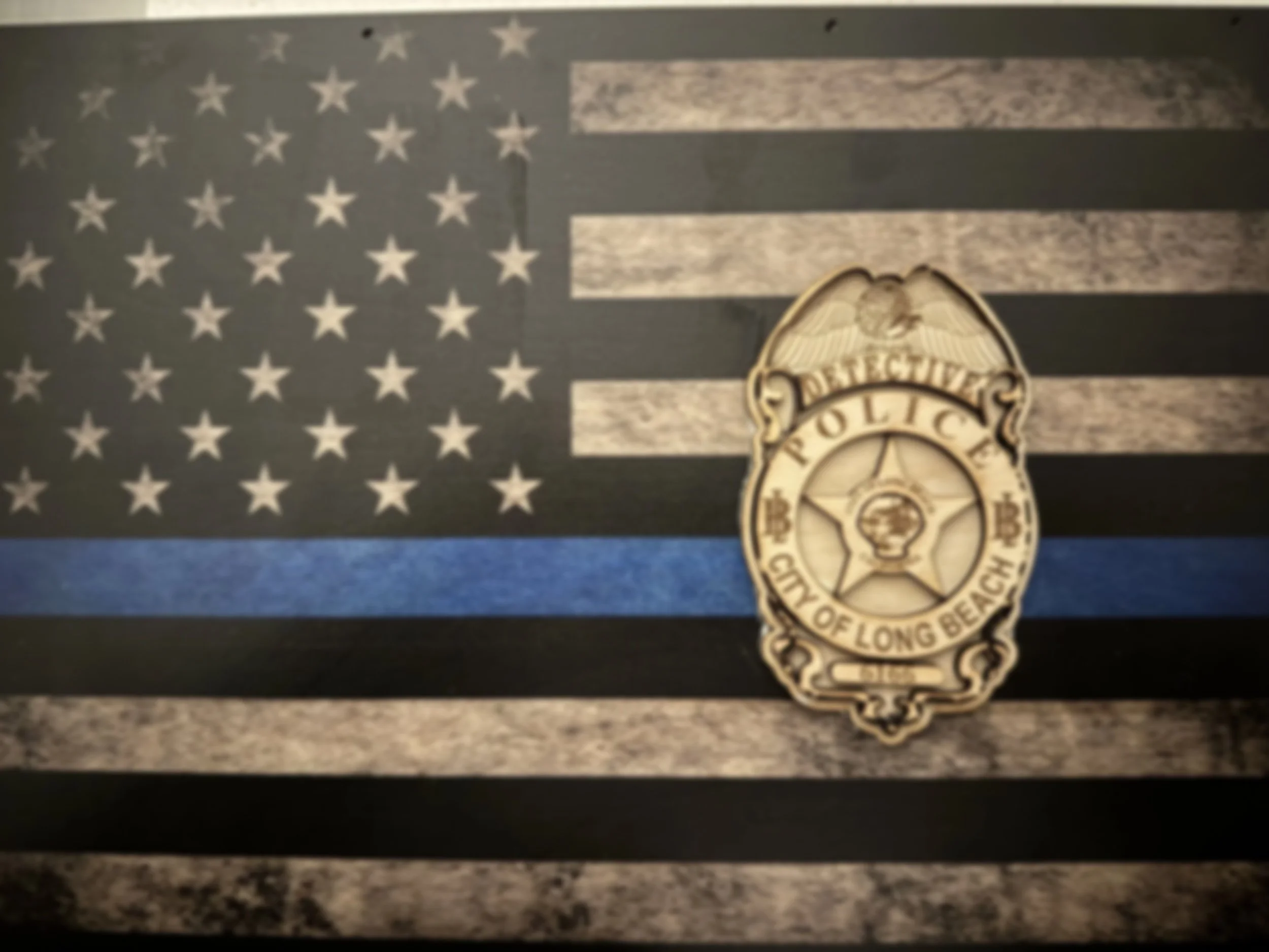 Keepsake box with printed flag & laser cut badge. Retirement gift.