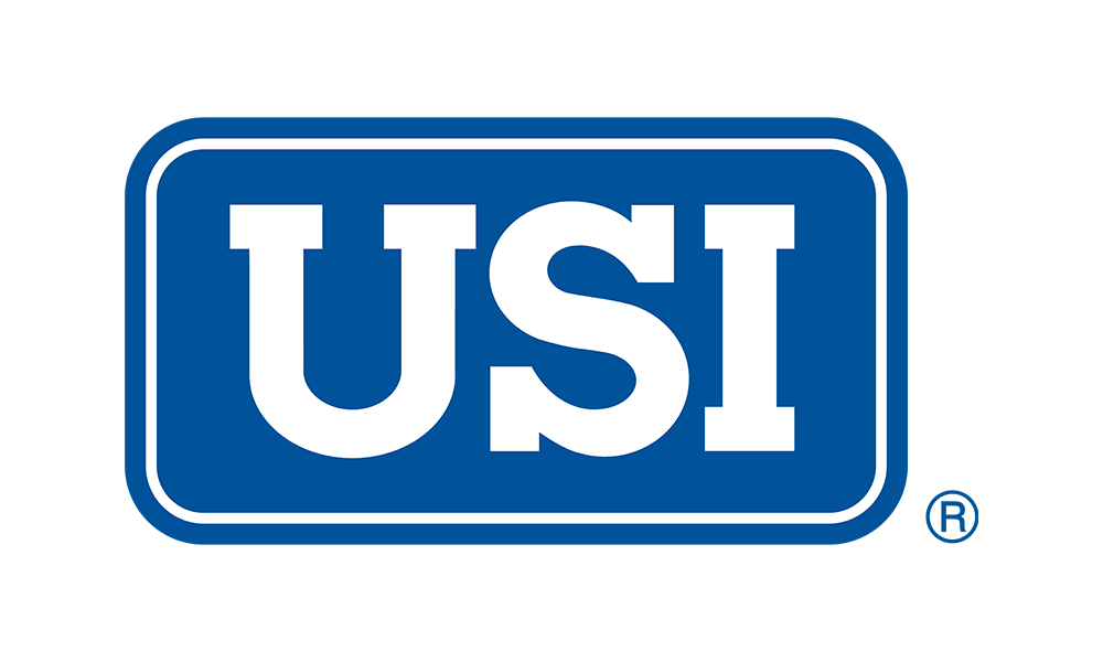 Blue rectangular logo with white text reading "USI" and a small registered trademark symbol.