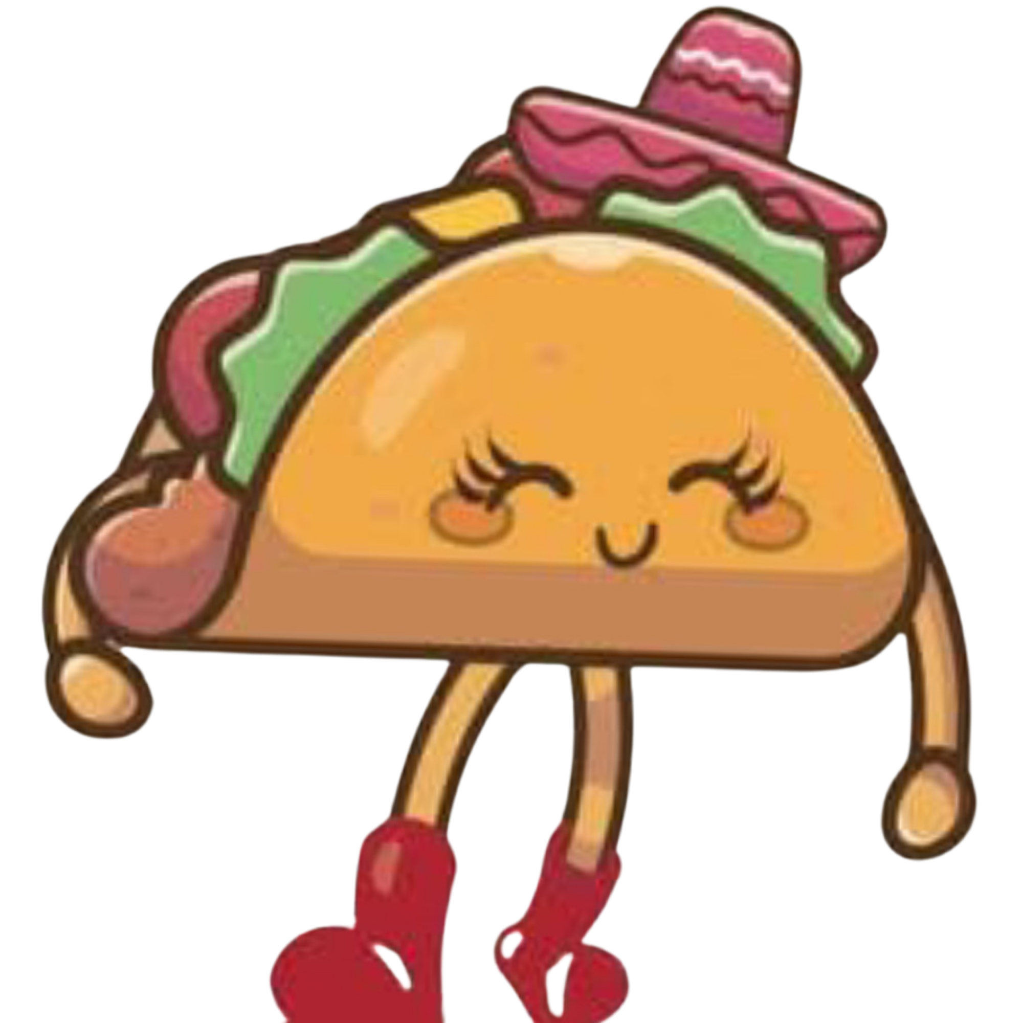 Colorful illustration of a cartoon girl with closed eyes and a big smile, wearing a lettuce wrap with pink, green, and brown layers, and red shoes.