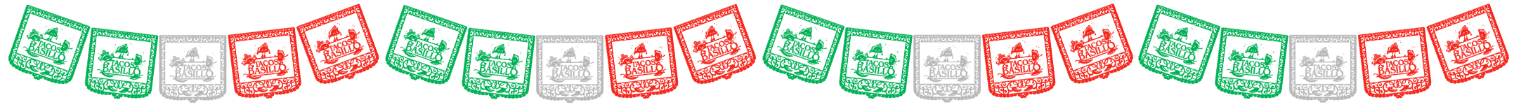 String of Mexican banners in green, white, and red featuring a logo