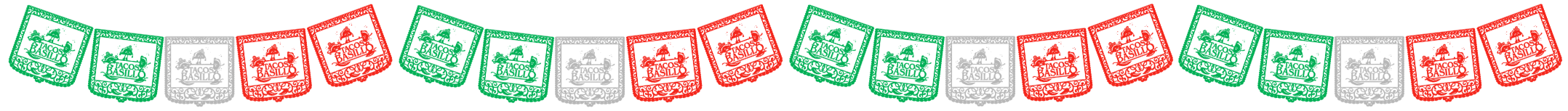 String of Mexican banners in green, white, and red featuring a logo