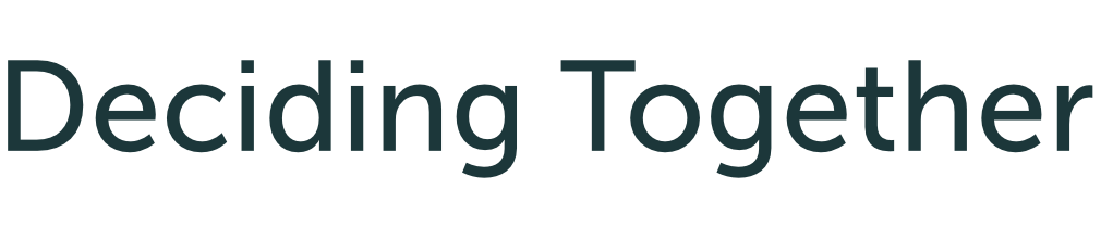 The words 'Deciding Together' in large dark teal font on a black background.