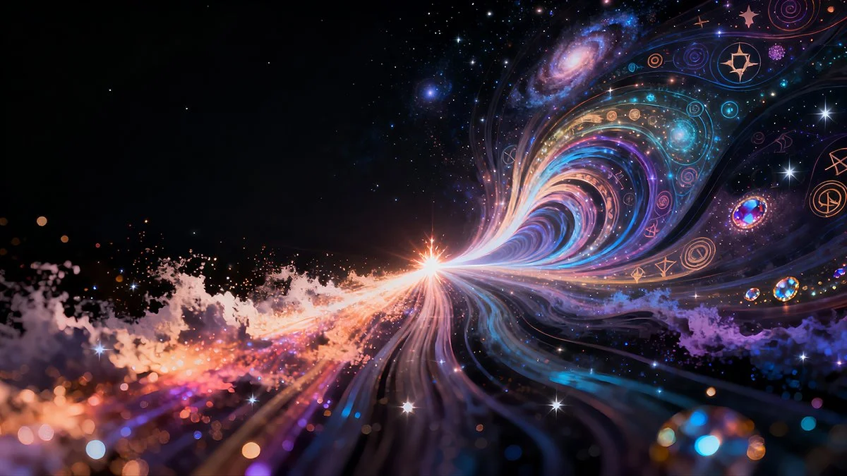 Signature cosmic particle artwork linking to the Consciousness Air Time home page