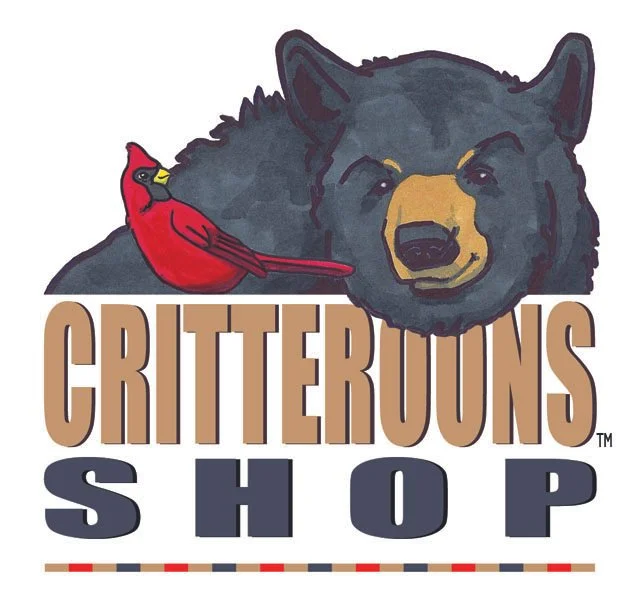 Logo featuring a black bear, a red cardinal bird, and the text 'Critterous Shop' in large letters.
