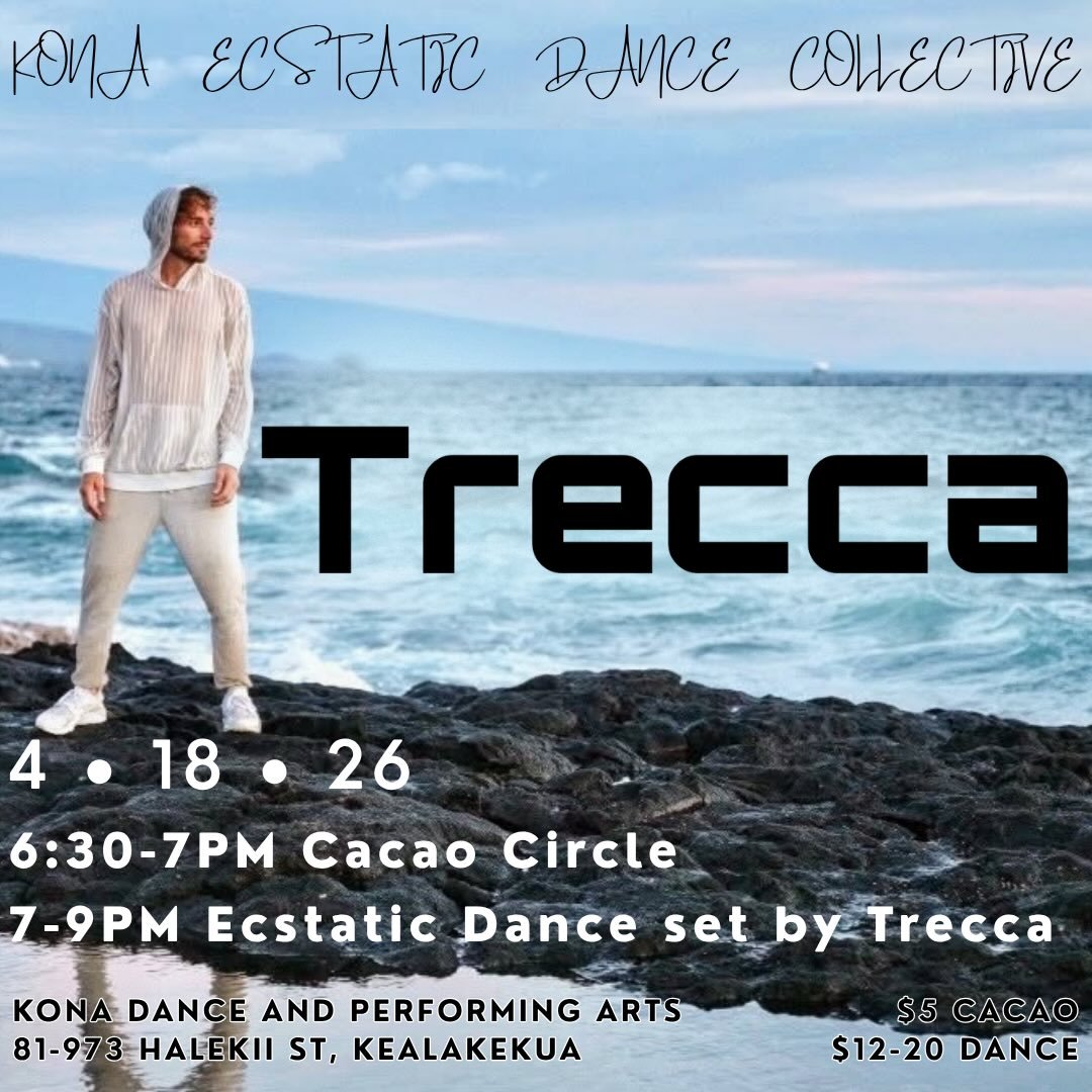 🌙
Saturday 4.18 🌒 Hoaka Moon
6:30-7pm New Moon Cacao Circle 
7-9pm Ecstatic Dance Set by Trecca 
📍Kona Dance and Performing Arts
Dance Entry: $12-20
🌙
 
☕️We are delighted to begin the evening with this collective new moon ritual. A beautiful opp