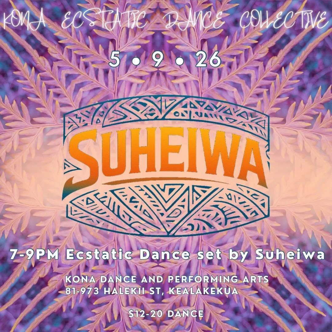 🐚
Saturday 5.9 🌗 &lsquo;Olepau Moon
7-9pm Ecstatic Dance Set by Suheiwa
📍Kona Dance and Performing Arts
Dance Entry: $12-20
🐚

Suheiwa takes dancers on a transformative journey that begins with a meditative flow, allowing us to ground ourselves i