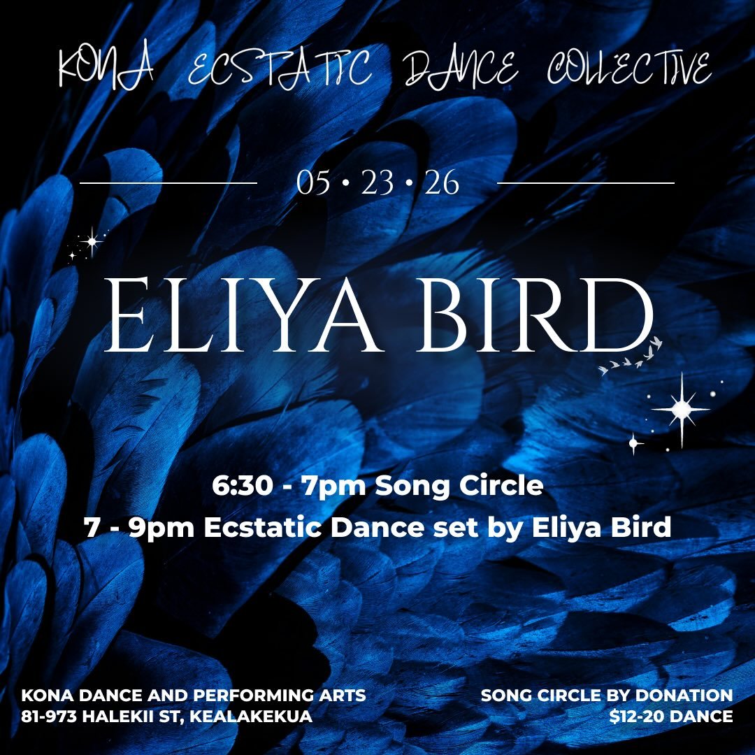 🕊️
Saturday 5.23 🌓 &lsquo;Ole-Kū-Kahi Moon
6:30-7pm Song Circle
7-9pm Ecstatic Dance Set by Eliya Bird 
📍Kona Dance and Performing Arts
Song Circle by donation
Dance Entry: $12-20
🕊️

🌀on the Song Circle
Bring yourself &amp; a drum or instrument